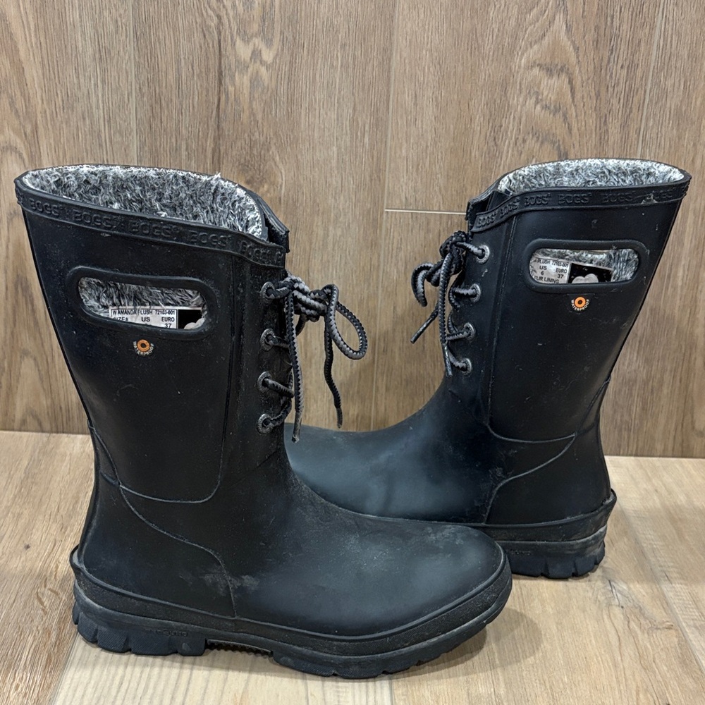 BOGS Amanda Plush Lace-Up Black Women's Insulated Rain Boot -13* size 6